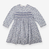 Smocked Long Sleeve Blue Floral Print