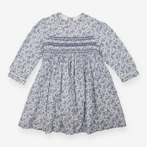 Smocked Long Sleeve Blue Floral Print