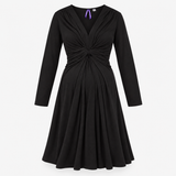 Black Knot Front Long Sleeve Maternity Dress