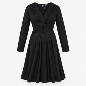 Black Knot Front Long Sleeve Maternity Dress