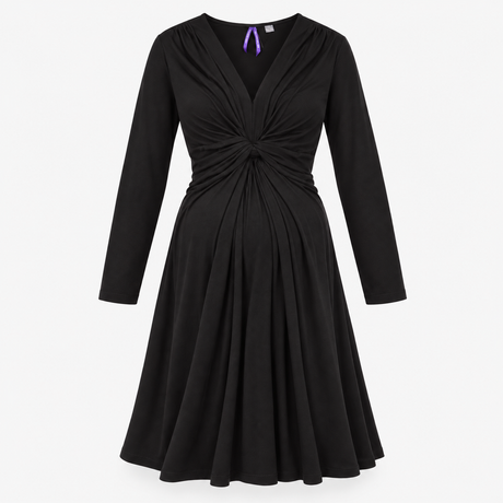 Black Knot Front Long Sleeve Maternity Dress