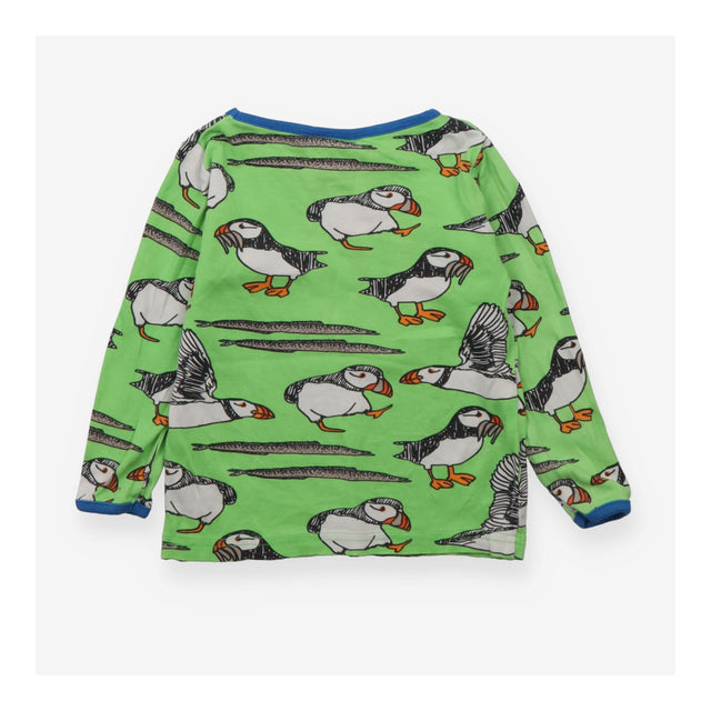 Tee Long Sleeve Bright Green with Puffins Prints
