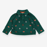 Green polo shirt with woodland animals
