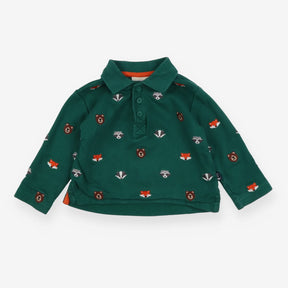 Green polo shirt with woodland animals