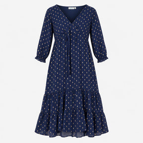 Maternity&Nursing Dress Navy with Golden Spots