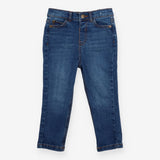 Dark blue jeans with gold button