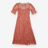 Dusty Pink Sequin Embellished Short Sleeve Maxi Dr