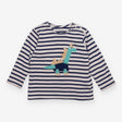 T-shirt long sleeve white and navy stripe dinosaur