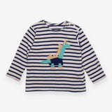 T-shirt long sleeve white and navy stripe dinosaur