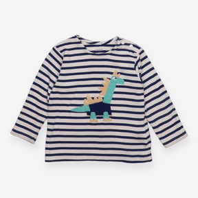 T-shirt long sleeve white and navy stripe dinosaur