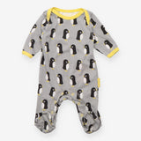Baby Sleepsuit Footed Penguin Print Grey