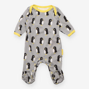 Baby Sleepsuit Footed Penguin Print Grey