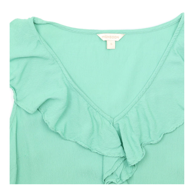 Green Sleeveless Ruffle Front Blouse