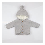 Grey knit cardigan with bobble hood