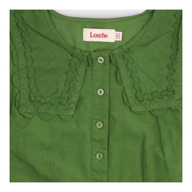  Green Corduroy Oversized Collar Long Sleeve