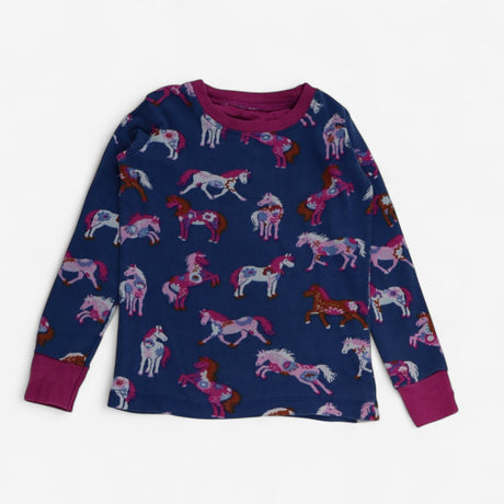 Pyjamas Top & Bottoms Navy & Pink with Horses 