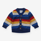 Cardigan Striped Blue Train Applique