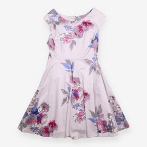 Dress Grey Floral Print Fit & Flare Cotton Blend