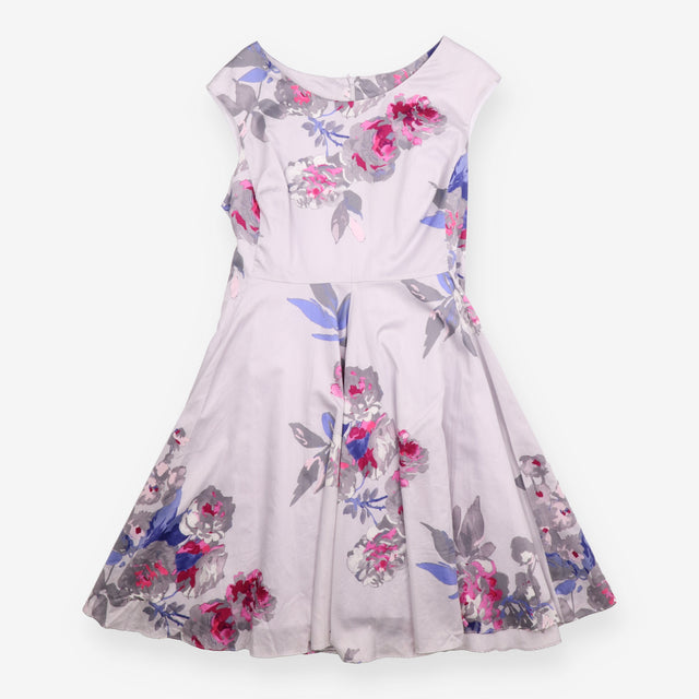 Dress Grey Floral Print Fit & Flare Cotton Blend