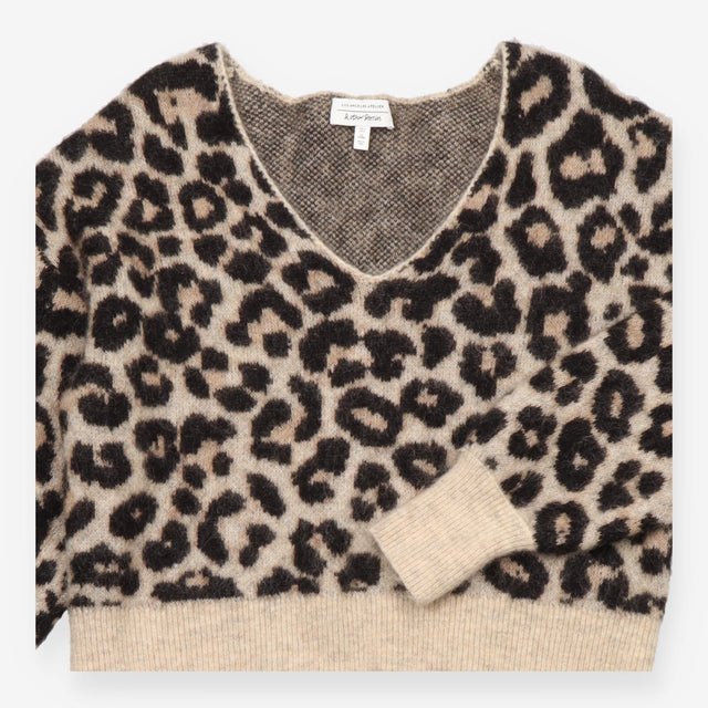 Jumper Leopard Print Mohair Wool Blend V Neck