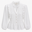 White Shirred Ruffle Long Sleeve Blouse