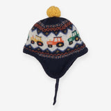 Hat knit navy with tractors
