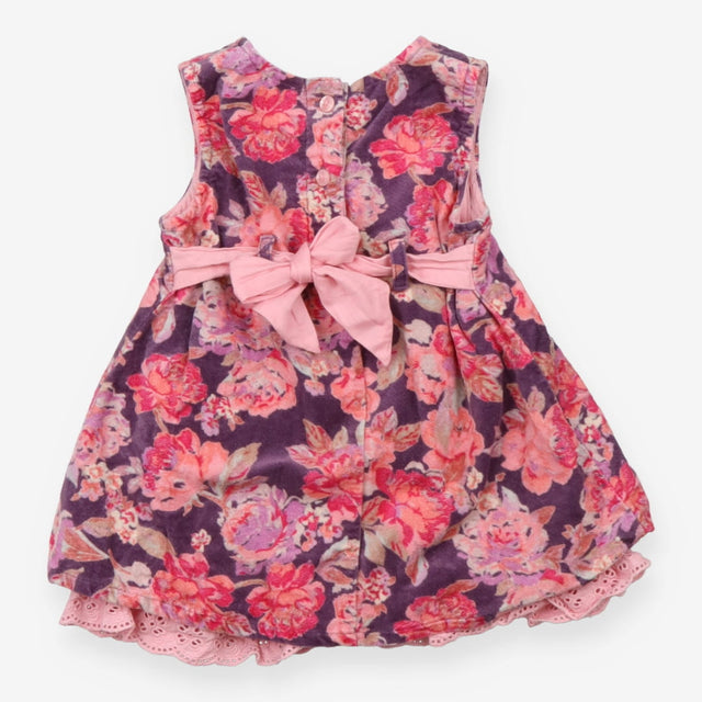 Pinafore dress purple cord pink lining pink flower