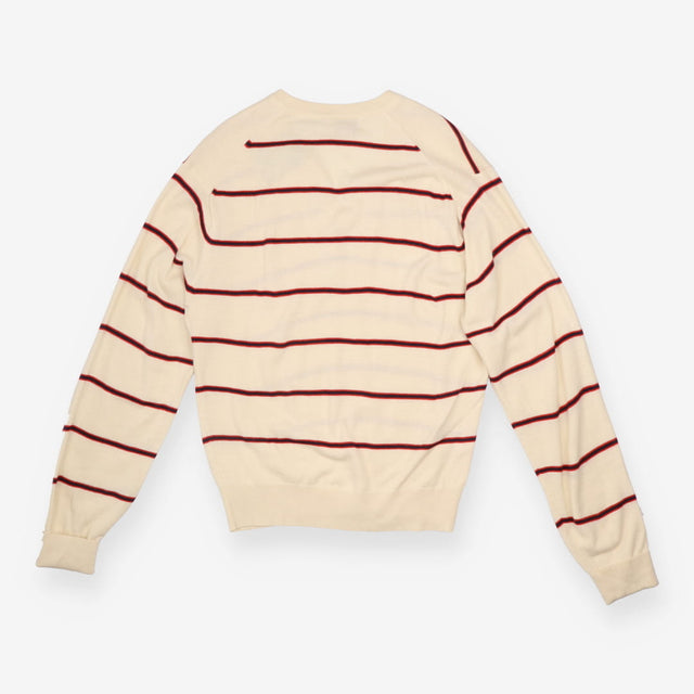 Vintage Izod Lacoste V-Neck Jumper Cream Striped