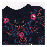 Navy Blue 100% Viscose Floral Embroidered Sequin B