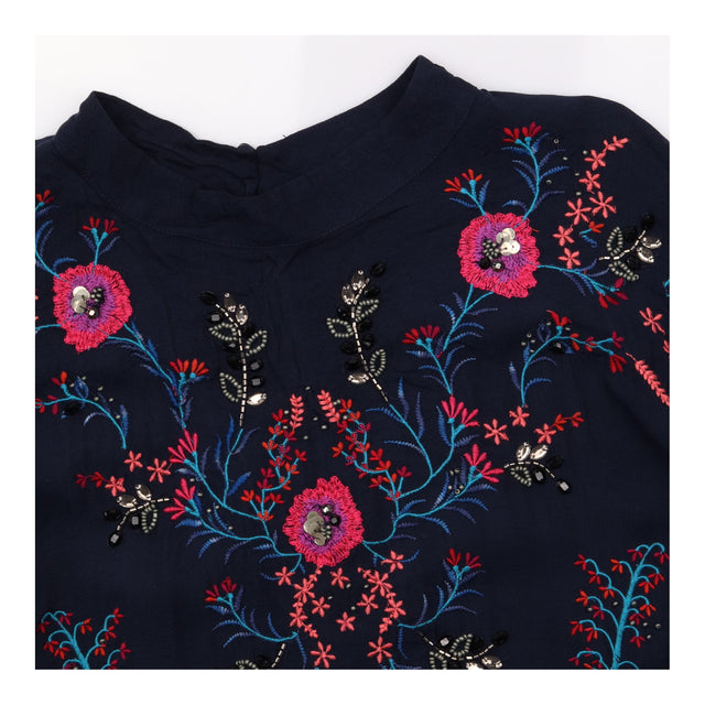 Navy Blue 100% Viscose Floral Embroidered Sequin B