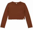 Long Sleeve Top Brown Cropped Lettuce Hem