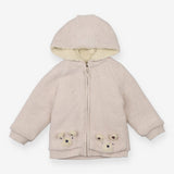 Knit hooded Cardigan Fleece Lined Cream with Bears