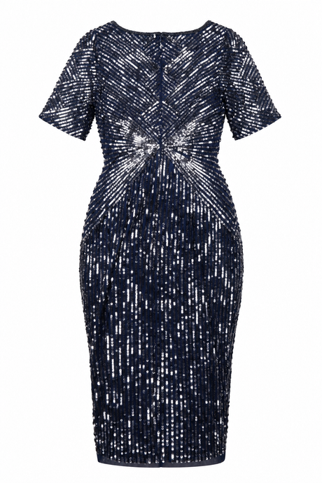 Sequin Embellished Short Sleeve Evening Midi Dress