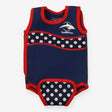 Baby wetsuit vest blue red and white dots
