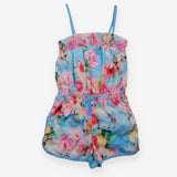 Romper Woven Blue Pink Flowers Unicorns and Horses