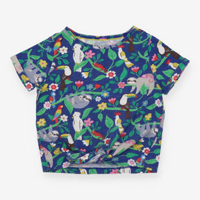 T-shirt blue tie front jungle animals