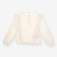 Blouse white muslin frill shoulder LS