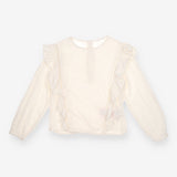 Blouse white muslin frill shoulder LS