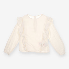 Blouse white muslin frill shoulder LS