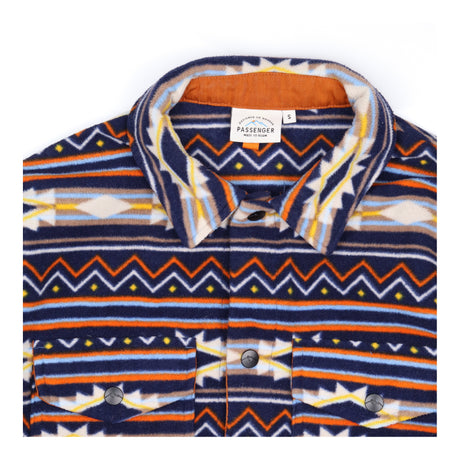 Orange Navy Aztec Full Snap Popper Fleece Jacket