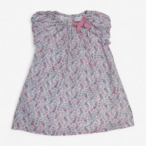 Dress White with Pink Flowers and Pink Bow detail