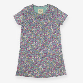 Dress SS jersey smocked green ditsy floral