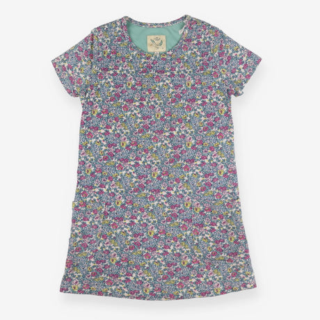 Dress SS jersey smocked green ditsy floral