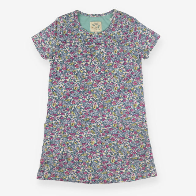Dress SS jersey smocked green ditsy floral