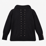 Cardigan Navy Blue Lace Up Detail Long Sleeve Knit