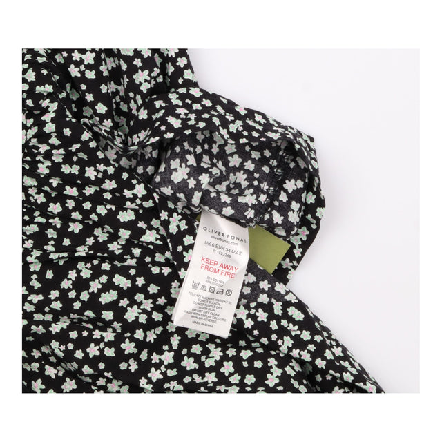 Top Black White Floral Print Long Sleeve Button Fr