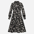 Black and Cream Floral Long Sleeve Midi Shirt Dres