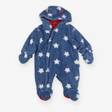 Blue fleece pram suit & mittens with white stars