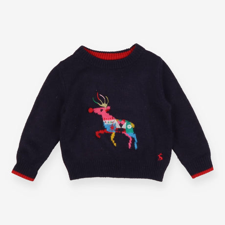Sweater Knit Navy Rainbow Rudolph