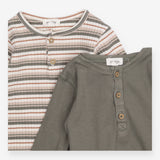 Bodysuits Long Sleeve Ribbed Khaki and Striped 2-P